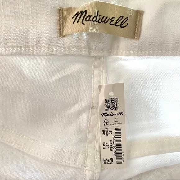 Madewell Stovepipe Jeans NWT Pure White High Rise Slim Fit Stretch Denim - Picture 11 of 14